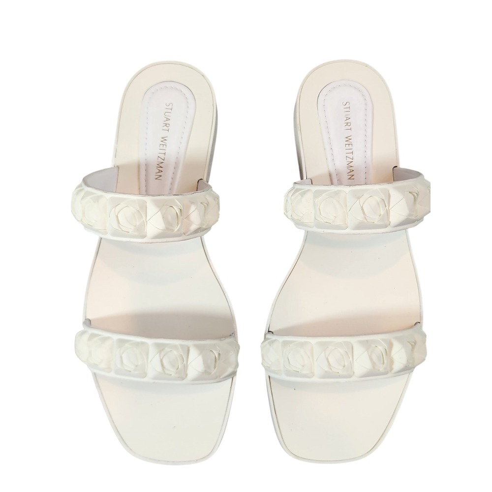 Stuart Weitzman Rosita Slide Sandals Womens 6 White Floral Rose Jelly Square Toe